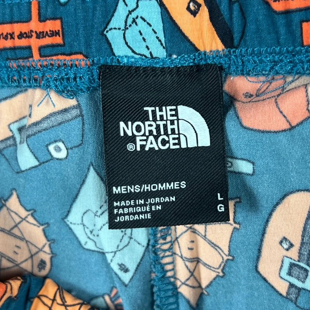 The North Face Mens Class V Camping Print Shorts Teal Orange‎ Large Novelty L